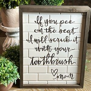NEW! Modern Farmhouse Bathroom Tile Inspired Wood Sign Aim For Toilet Love Mom